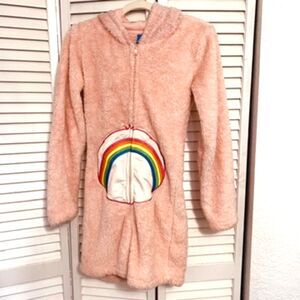 Care Bears Adult One Piece Fleece Romper Sz S Cozy Short Loungewear Pink Onesie